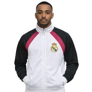 Real Madrid Track Jacket Men's Small White Black Pink Soccer Futbol Full Zip Up